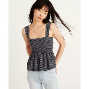 Madewell Texture & Thread Smocked Peplum Tank Top in Stripe Size XXS